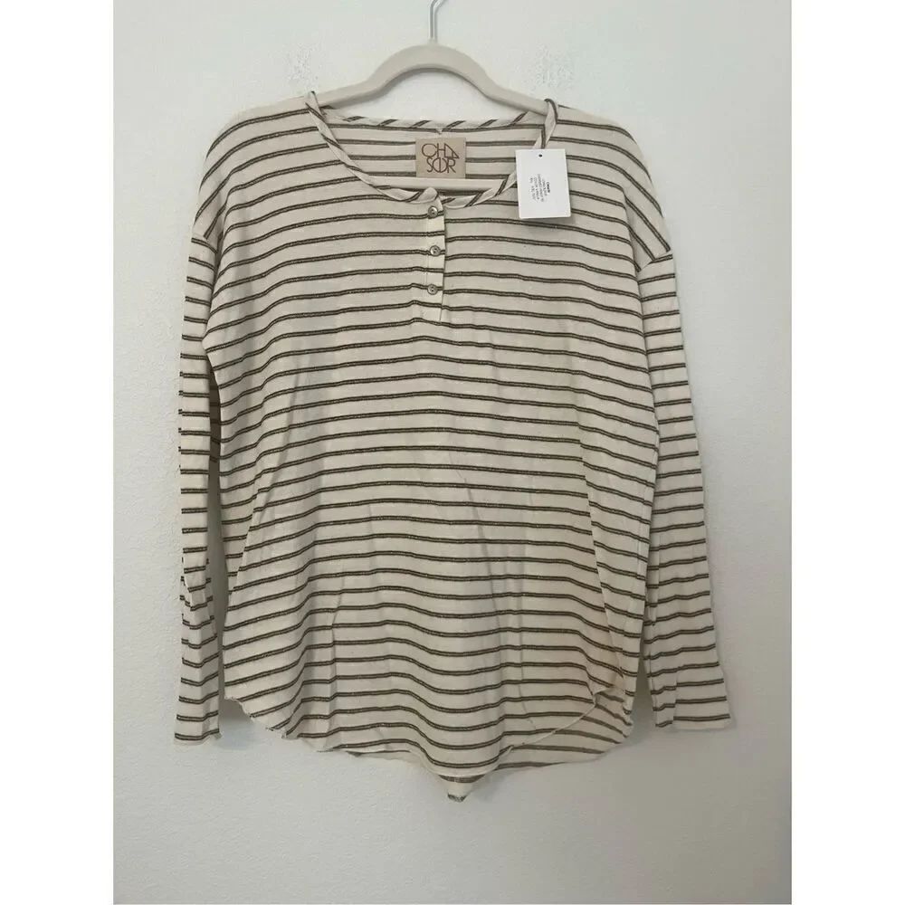 Chaser Long Sleeve Oversized Henley Tee NEW NWT